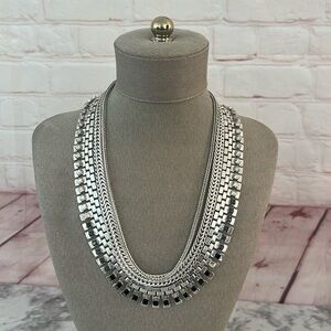 Stella & Dot Electra statement triple strand silver toned necklace